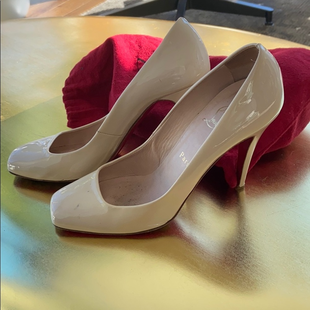 Christian louboutin cream patent pumps